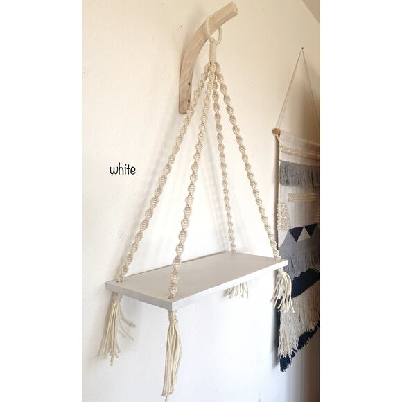 Macrame Wood Shelf - Handmade - Hanging Floating Shelf - Boho Hanging Shelf - Picture 4 of 9